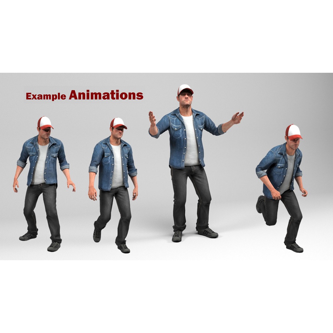 Urban Man 3D Model – Low Poly Rigged Character with Animations - View 10