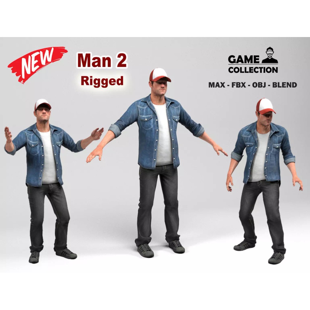 Urban Man 3D Model – Low Poly Rigged Character with Animations - View 2