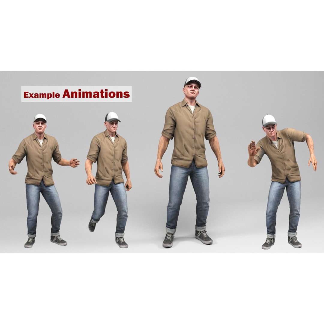 Urban Man 3D Model – Low Poly Rigged Character with Animations, FBX - View 10