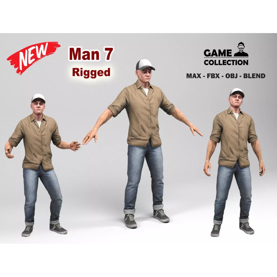Urban Man 3D Model – Low Poly Rigged Character with Animations, FBX - View 2