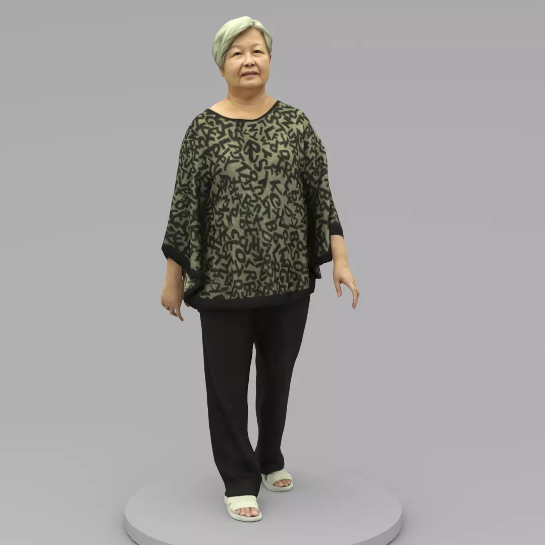 Old Lady Walking 3D Model – High Poly Character with Textures, OBJ - View 2