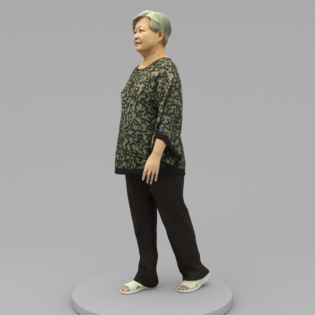 Old Lady Walking 3D Model – High Poly Character with Textures, OBJ - View 3