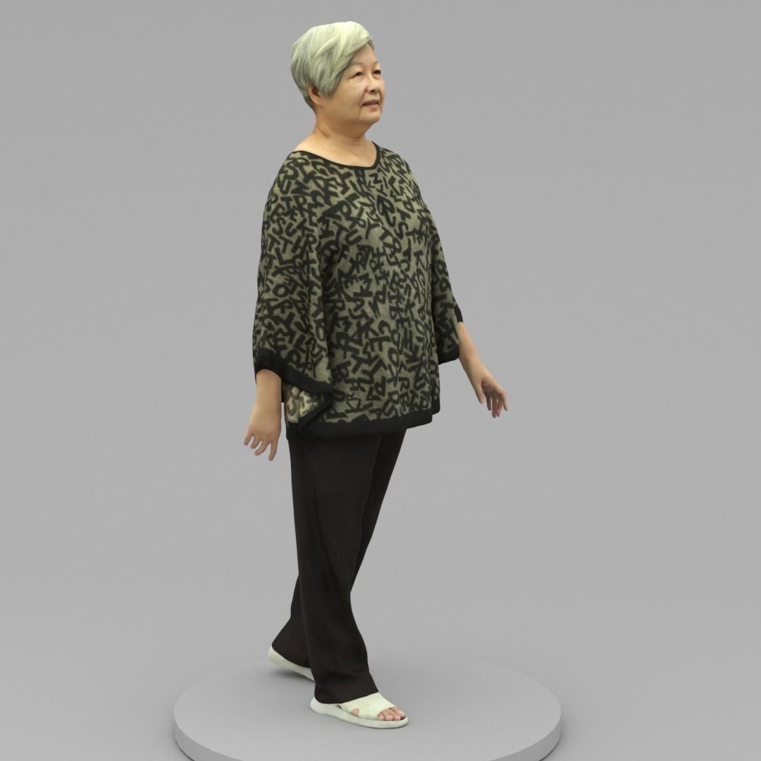 Old Lady Walking 3D Model – High Poly Character with Textures, OBJ - View 4