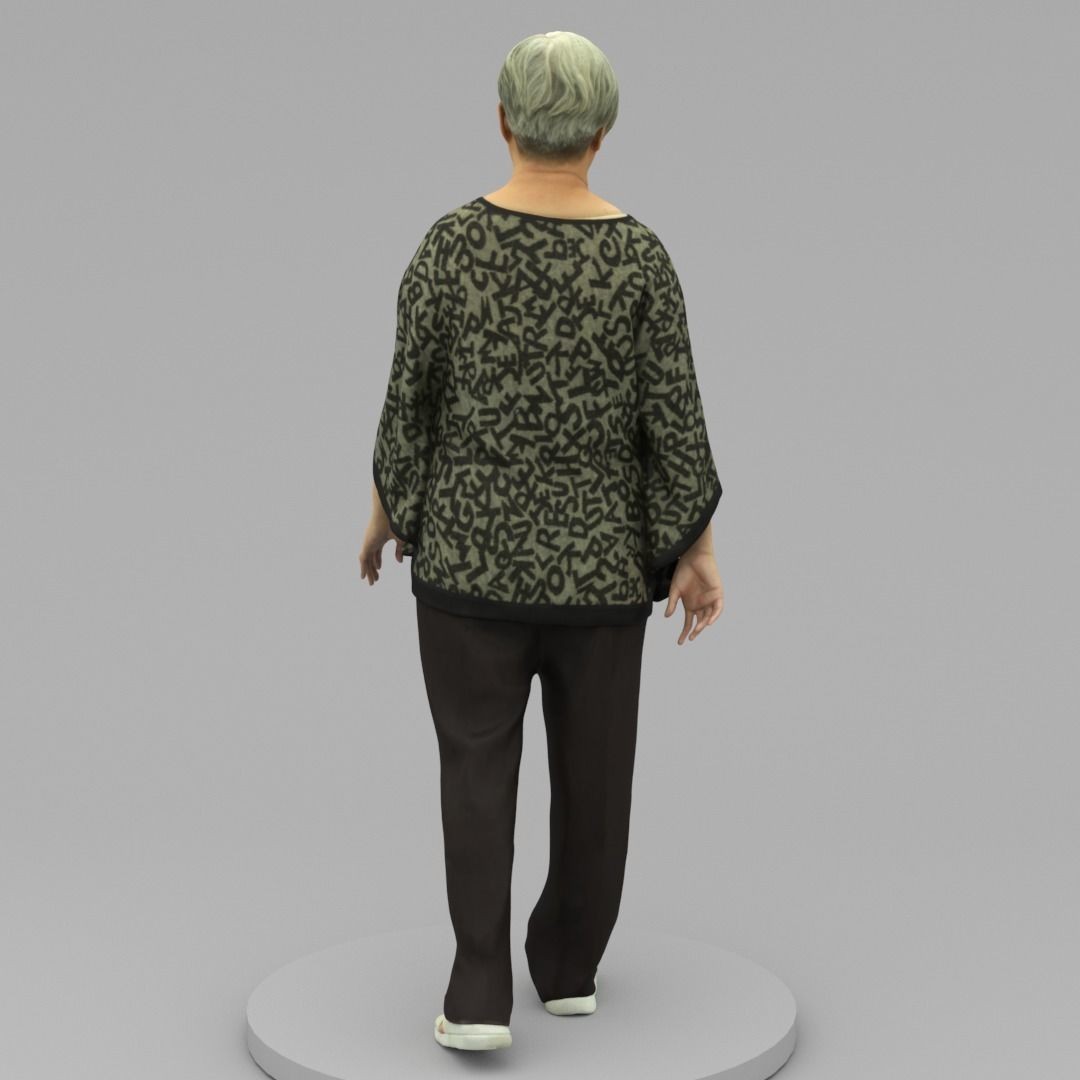 Old Lady Walking 3D Model – High Poly Character with Textures, OBJ - View 5