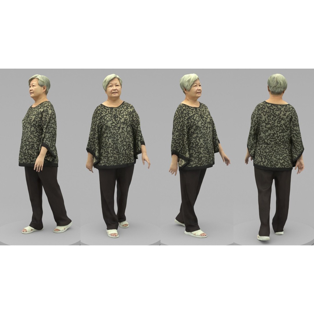 Old Lady Walking 3D Model – High Poly Character with Textures, OBJ - View 6