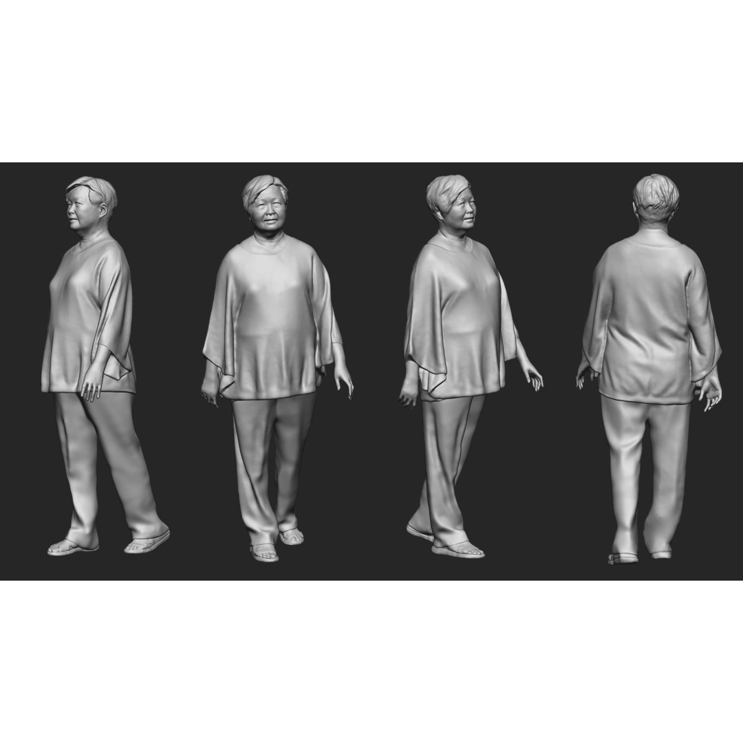 Old Lady Walking 3D Model – High Poly Character with Textures, OBJ - View 7