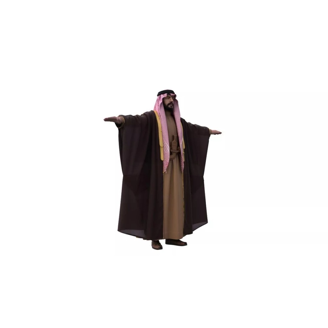 Arab Male T-Pose 3D Model – Low Poly Game Asset, FBX - View 3