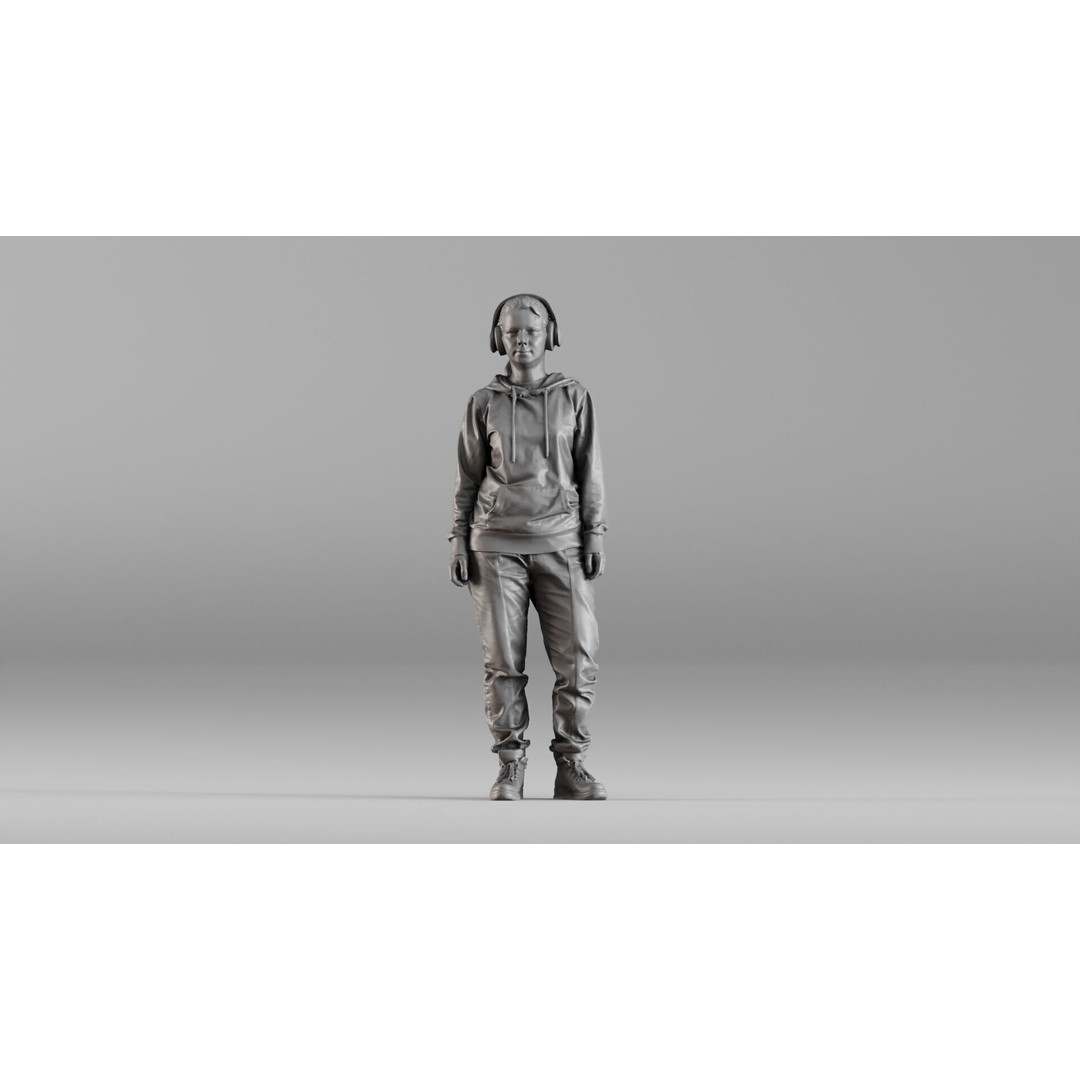 Teenager 3D Model – Realistic Character in Hoodie & Headphones, FBX - View 3