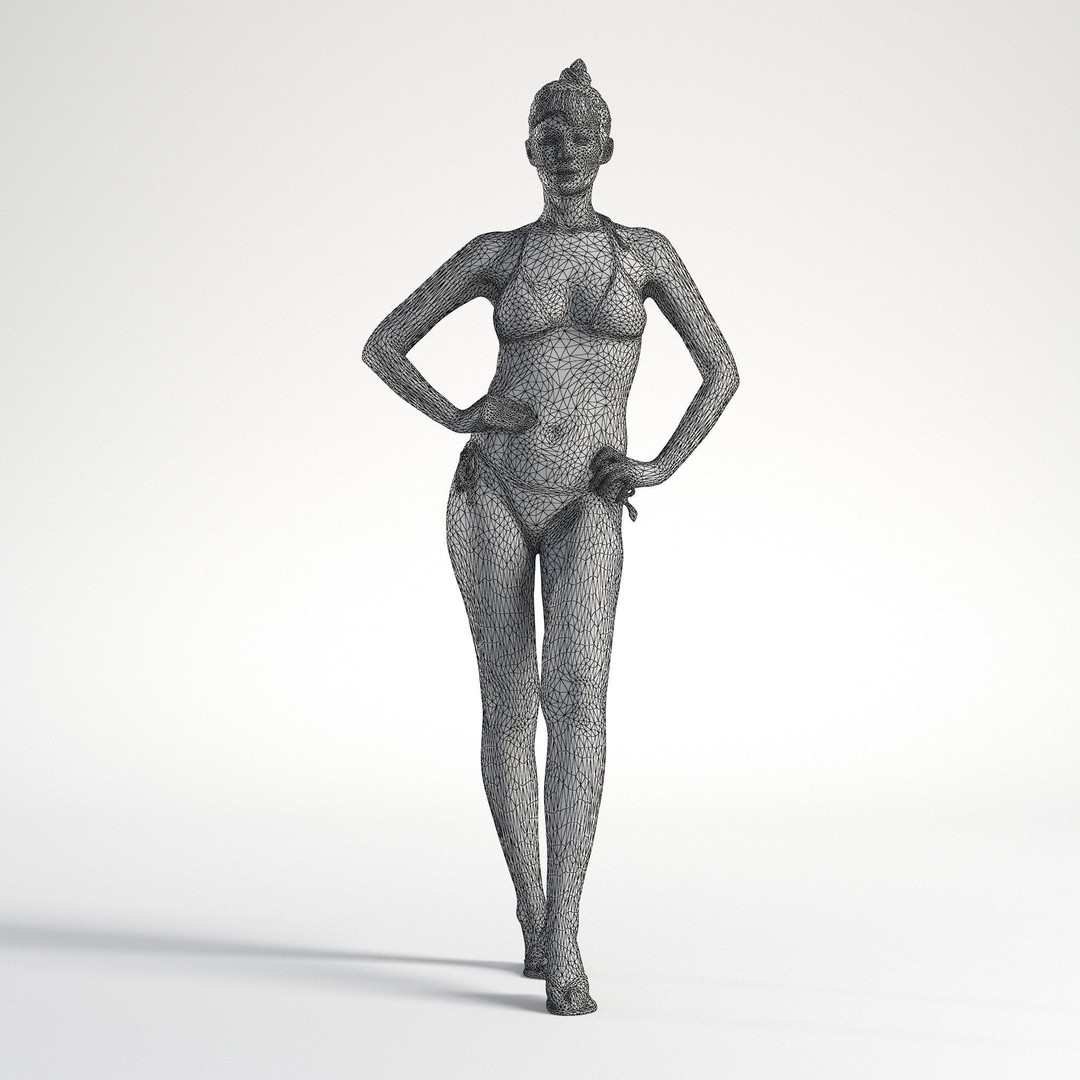 Woman Standing 3D Model – Low Poly Character with PBR Textures
