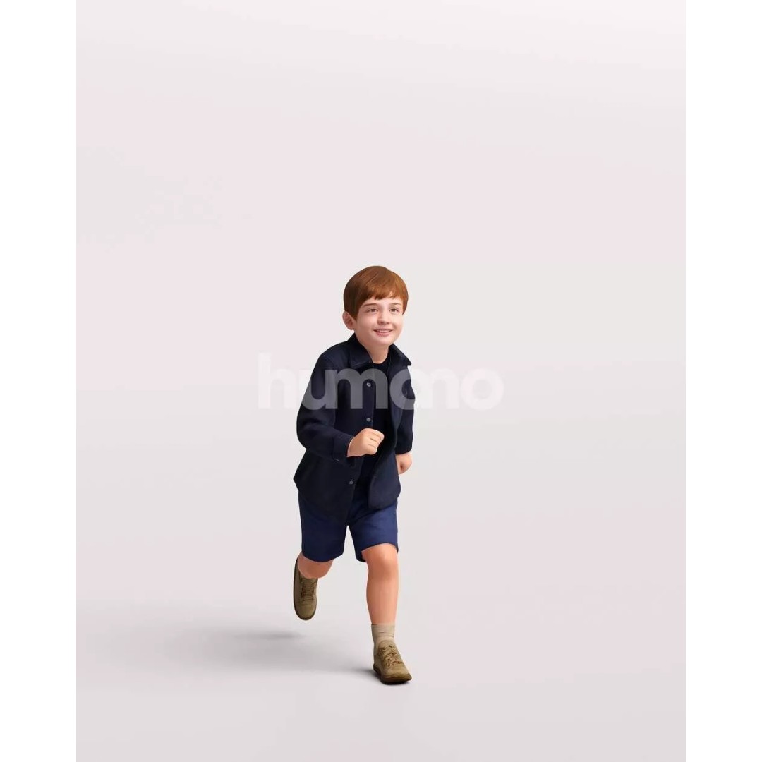 Humano Running Kid Boy 3D Model – PBR Textured Character, FBX, Blender