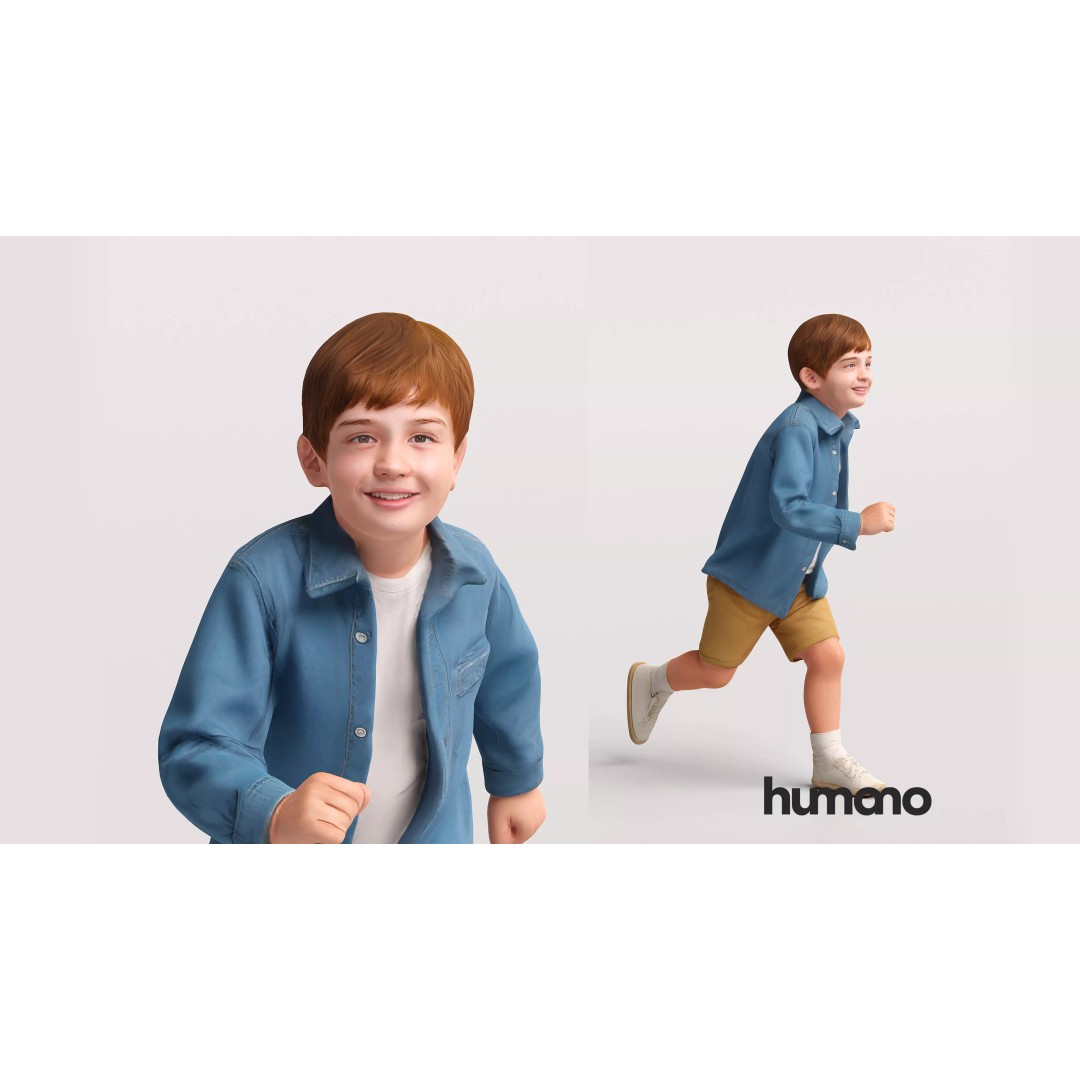 Humano Running Kid Boy 3D Model – PBR Textured Character, FBX, Blender - View 2