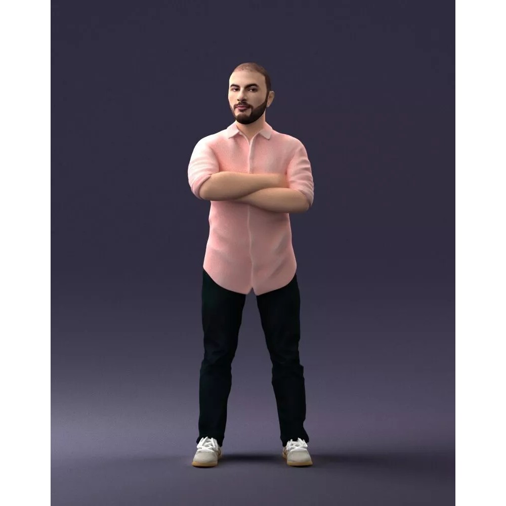Realistic Male Character 3D Model – Casual Pink Shirt, FBX