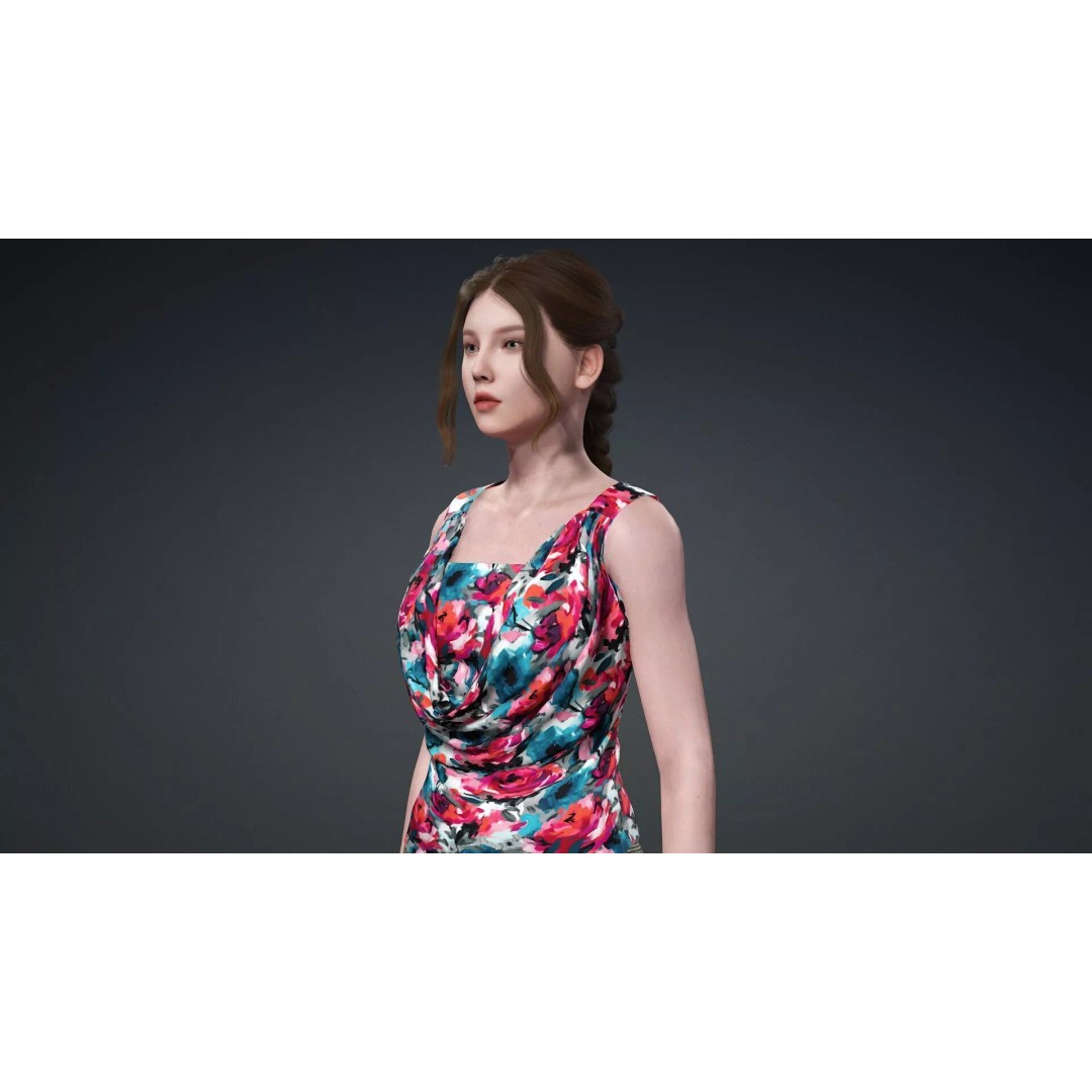 Elegant Female Character 3D Model – Rigged Game Asset, FBX - View 10