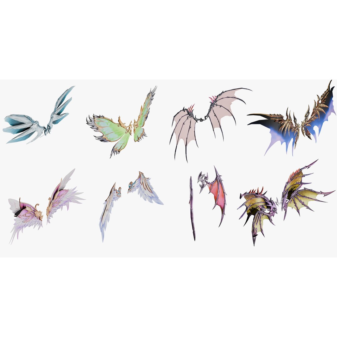 Rigged Wing 3D Model – Low Poly Fantasy Asset, FBX, Blender - View 3