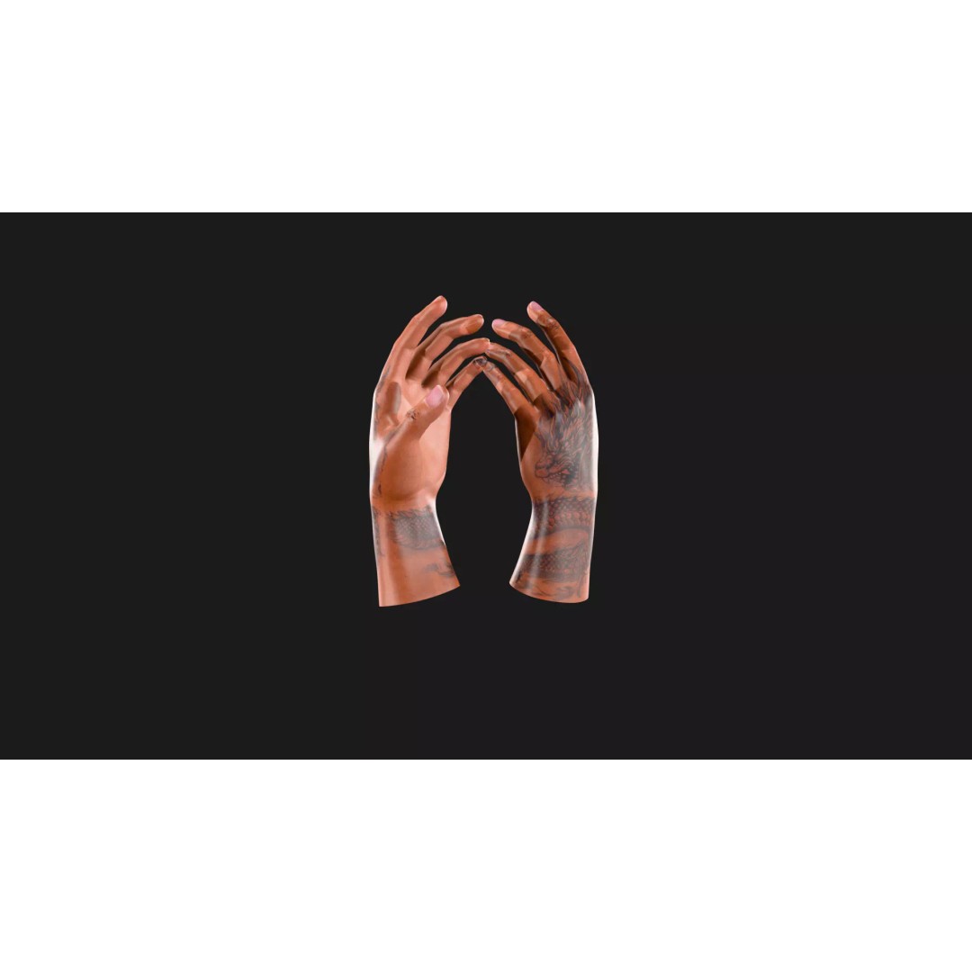 Realistic Dragon Tattoo Hands 3D Model – Detailed Male Hand Asset, FBX & Blender - View 10