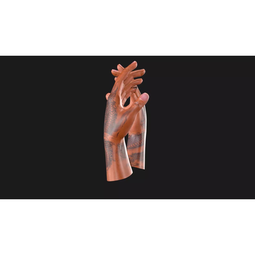 Realistic Dragon Tattoo Hands 3D Model – Detailed Male Hand Asset, FBX & Blender - View 11