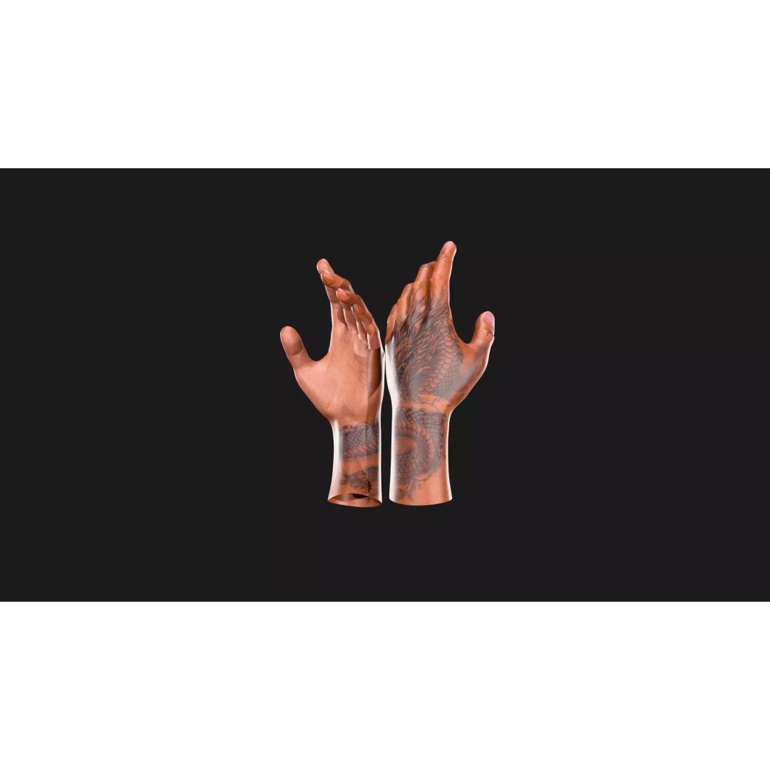 Realistic Dragon Tattoo Hands 3D Model – Detailed Male Hand Asset, FBX & Blender - View 15