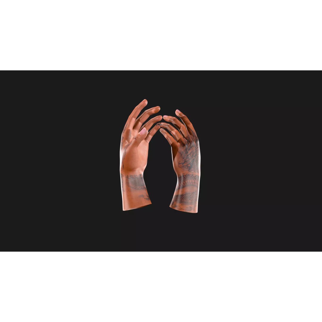 Realistic Dragon Tattoo Hands 3D Model – Detailed Male Hand Asset, FBX & Blender - View 17