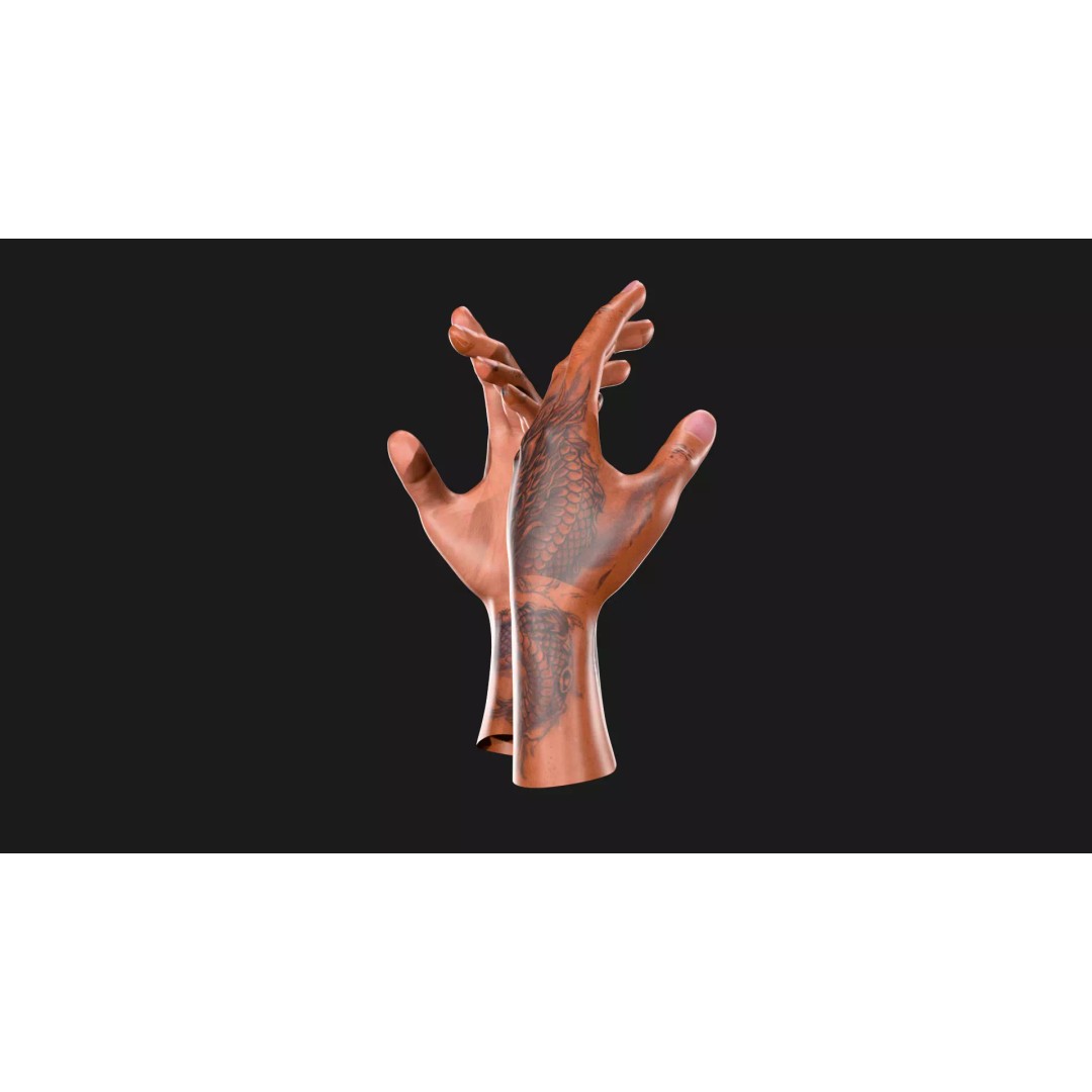 Realistic Dragon Tattoo Hands 3D Model – Detailed Male Hand Asset, FBX & Blender - View 19