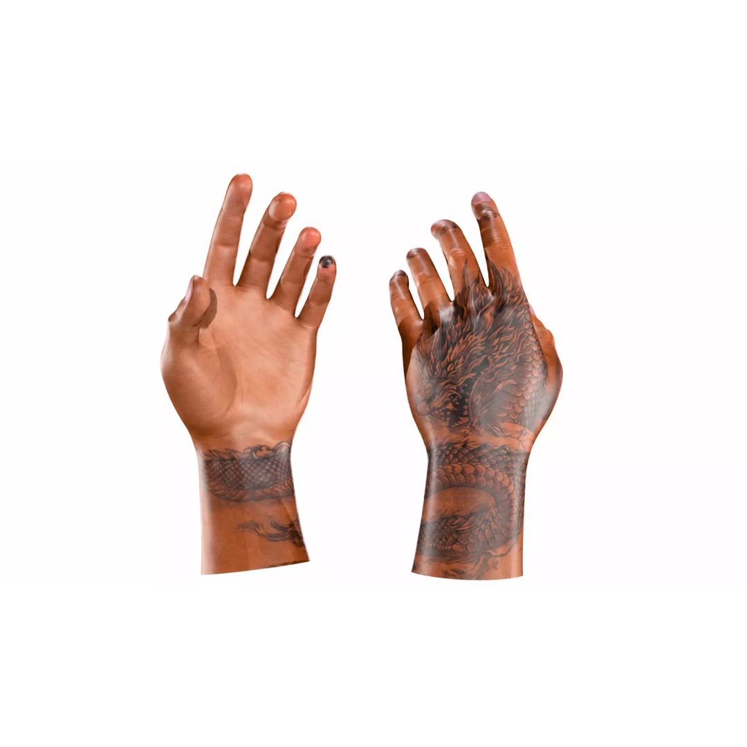 Realistic Dragon Tattoo Hands 3D Model – Detailed Male Hand Asset, FBX & Blender - View 2
