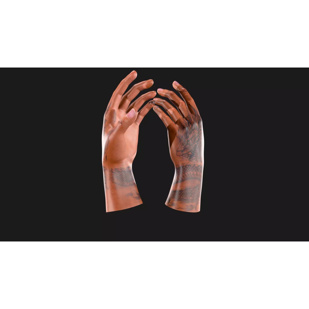 Realistic Dragon Tattoo Hands 3D Model – Detailed Male Hand Asset, FBX & Blender - View 21