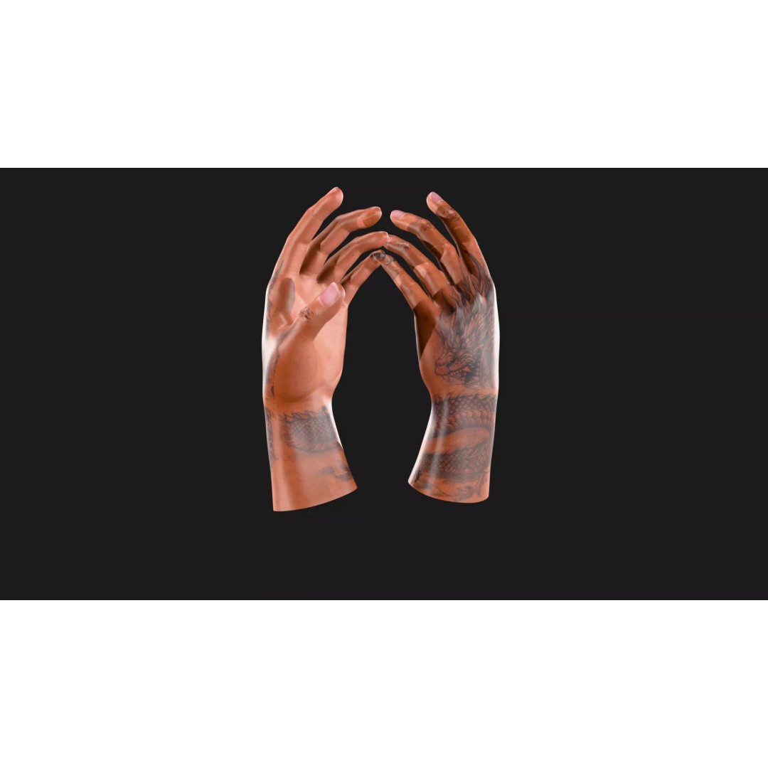 Realistic Dragon Tattoo Hands 3D Model – Detailed Male Hand Asset, FBX & Blender - View 25