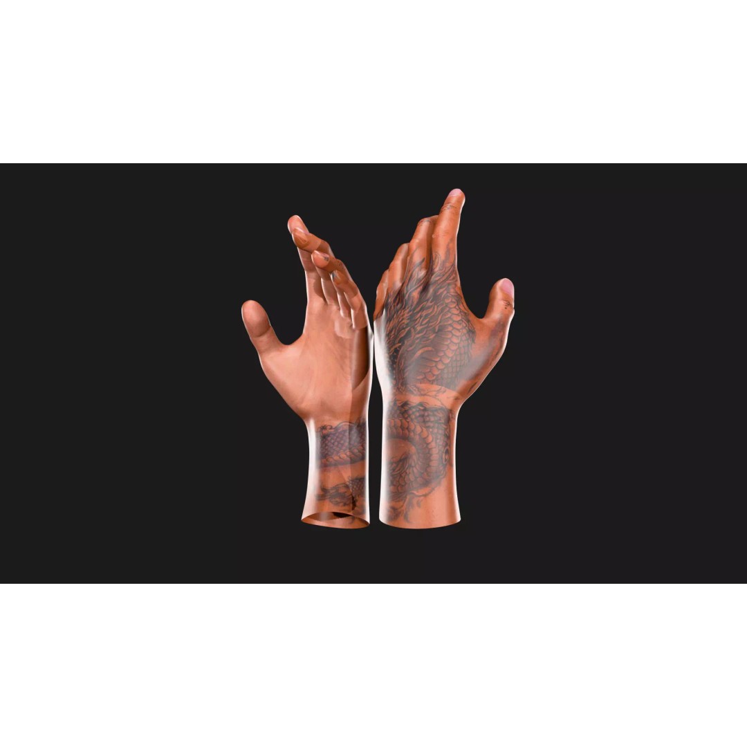 Realistic Dragon Tattoo Hands 3D Model – Detailed Male Hand Asset, FBX & Blender - View 26