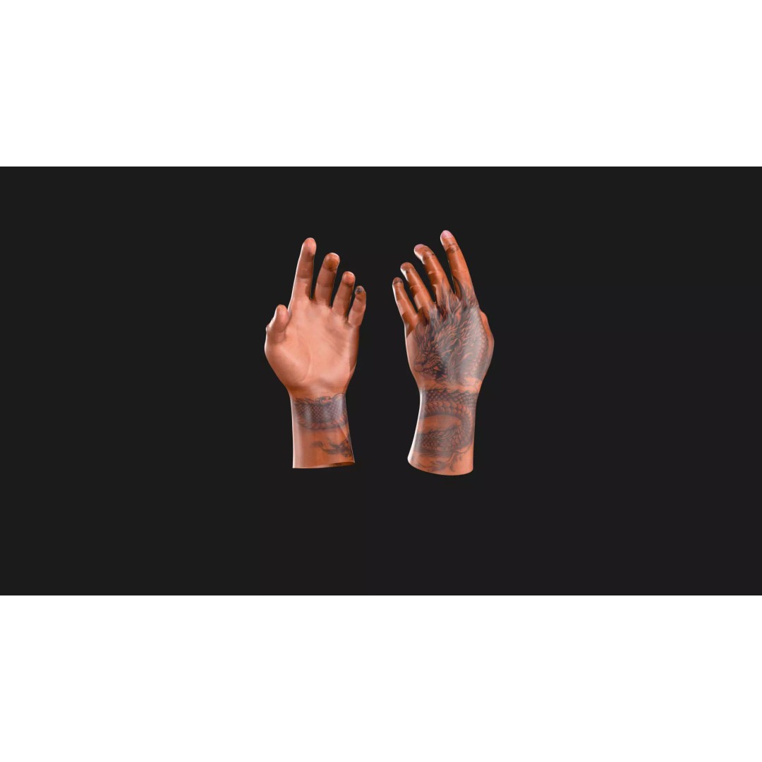 Realistic Dragon Tattoo Hands 3D Model – Detailed Male Hand Asset, FBX & Blender - View 30