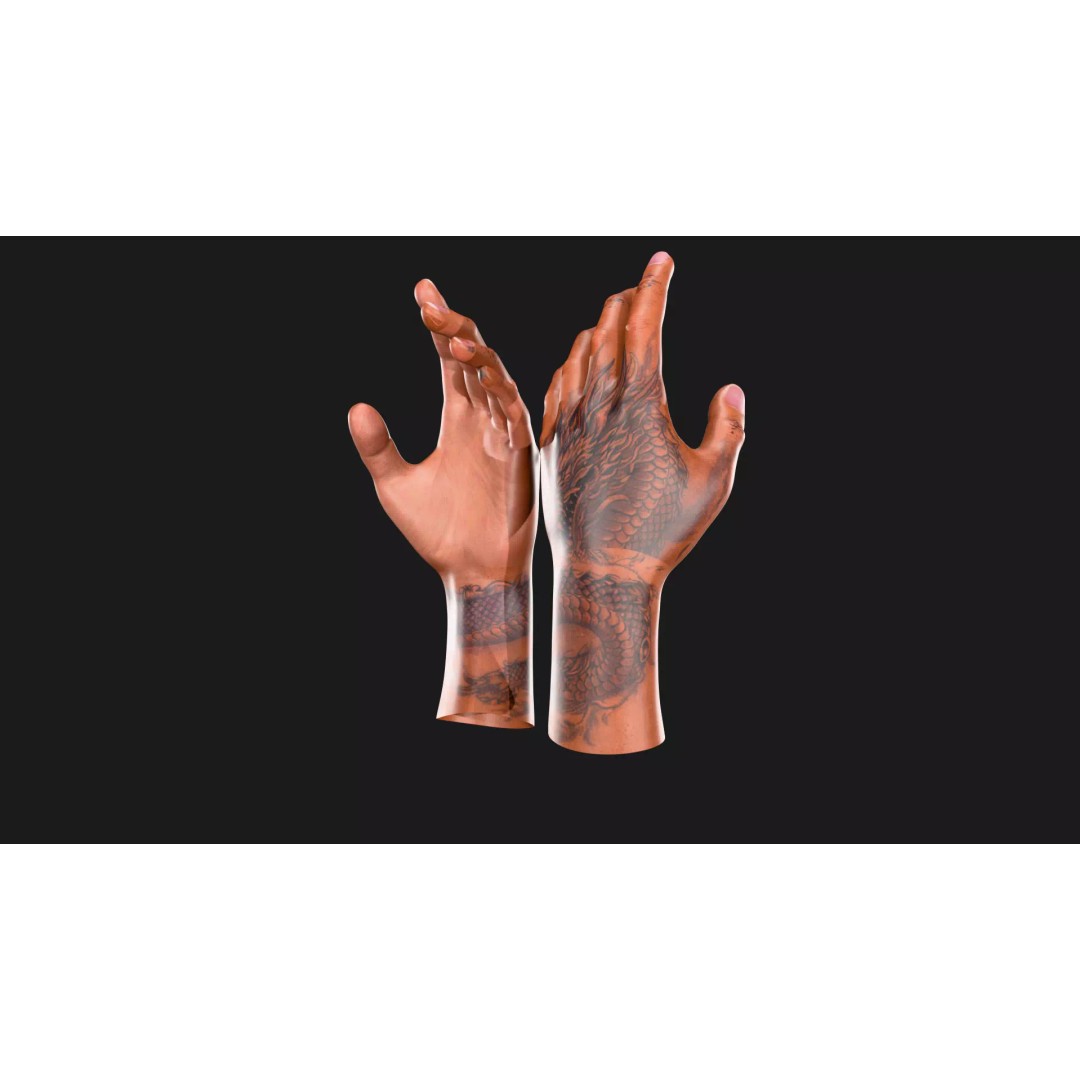 Realistic Dragon Tattoo Hands 3D Model – Detailed Male Hand Asset, FBX & Blender - View 33