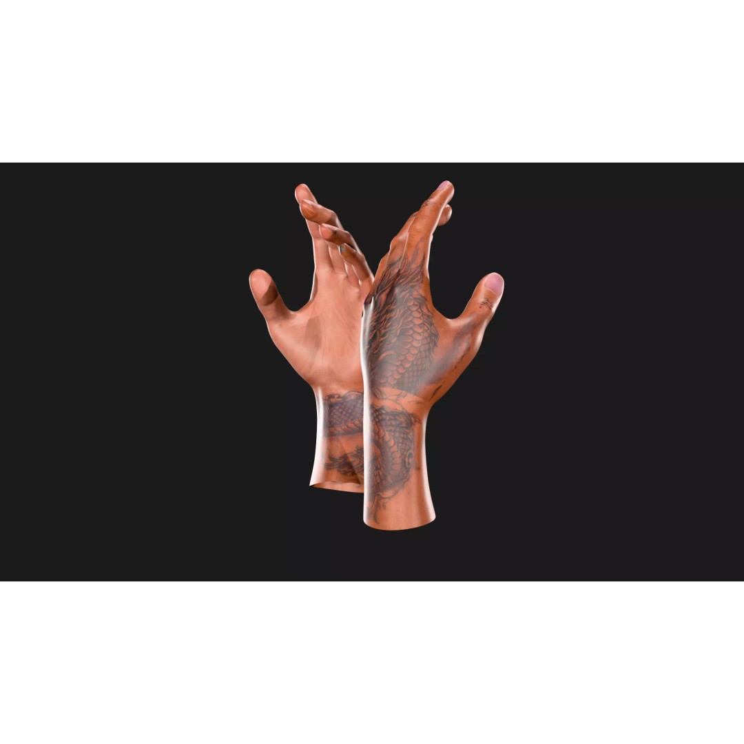 Realistic Dragon Tattoo Hands 3D Model – Detailed Male Hand Asset, FBX & Blender - View 34