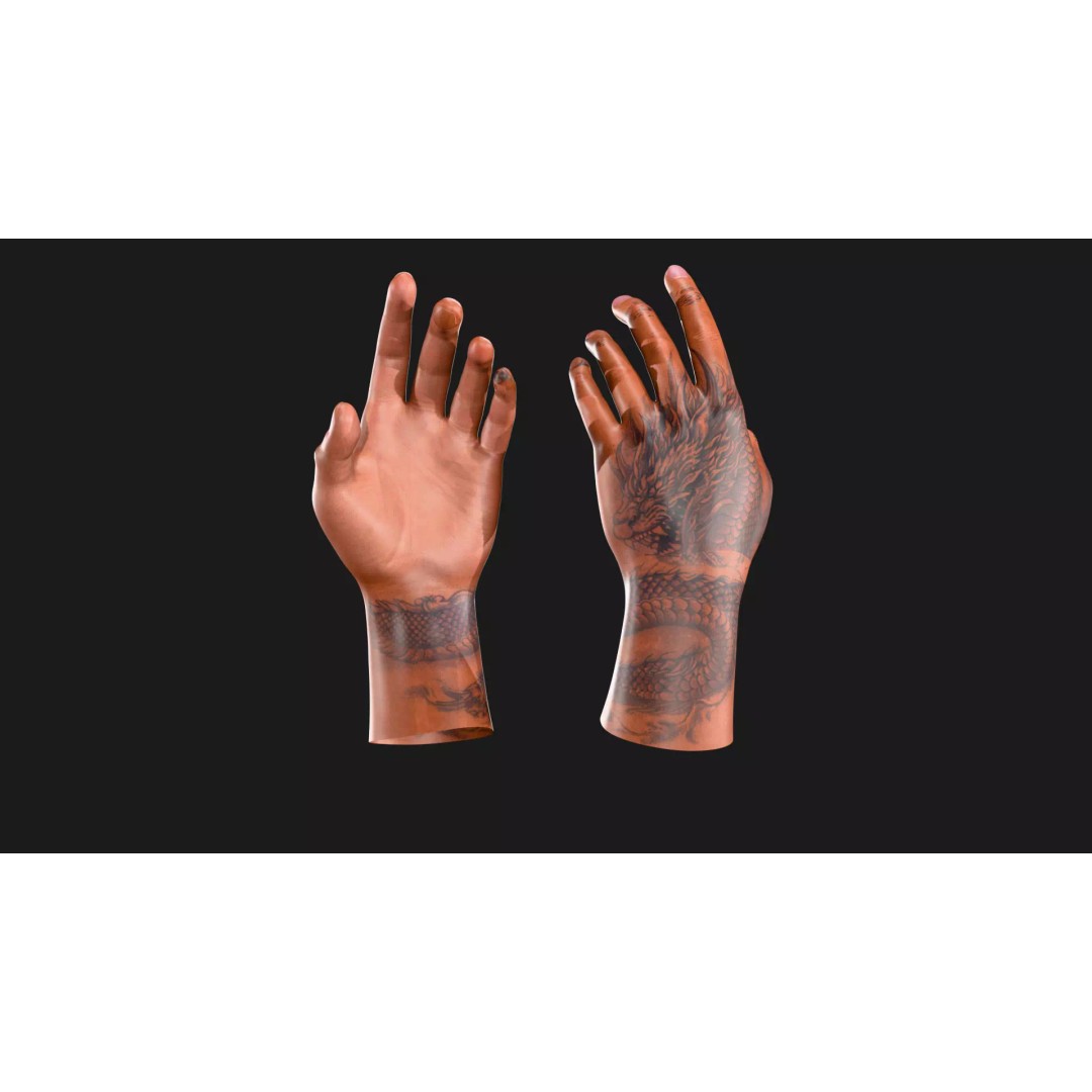 Realistic Dragon Tattoo Hands 3D Model – Detailed Male Hand Asset, FBX & Blender - View 38