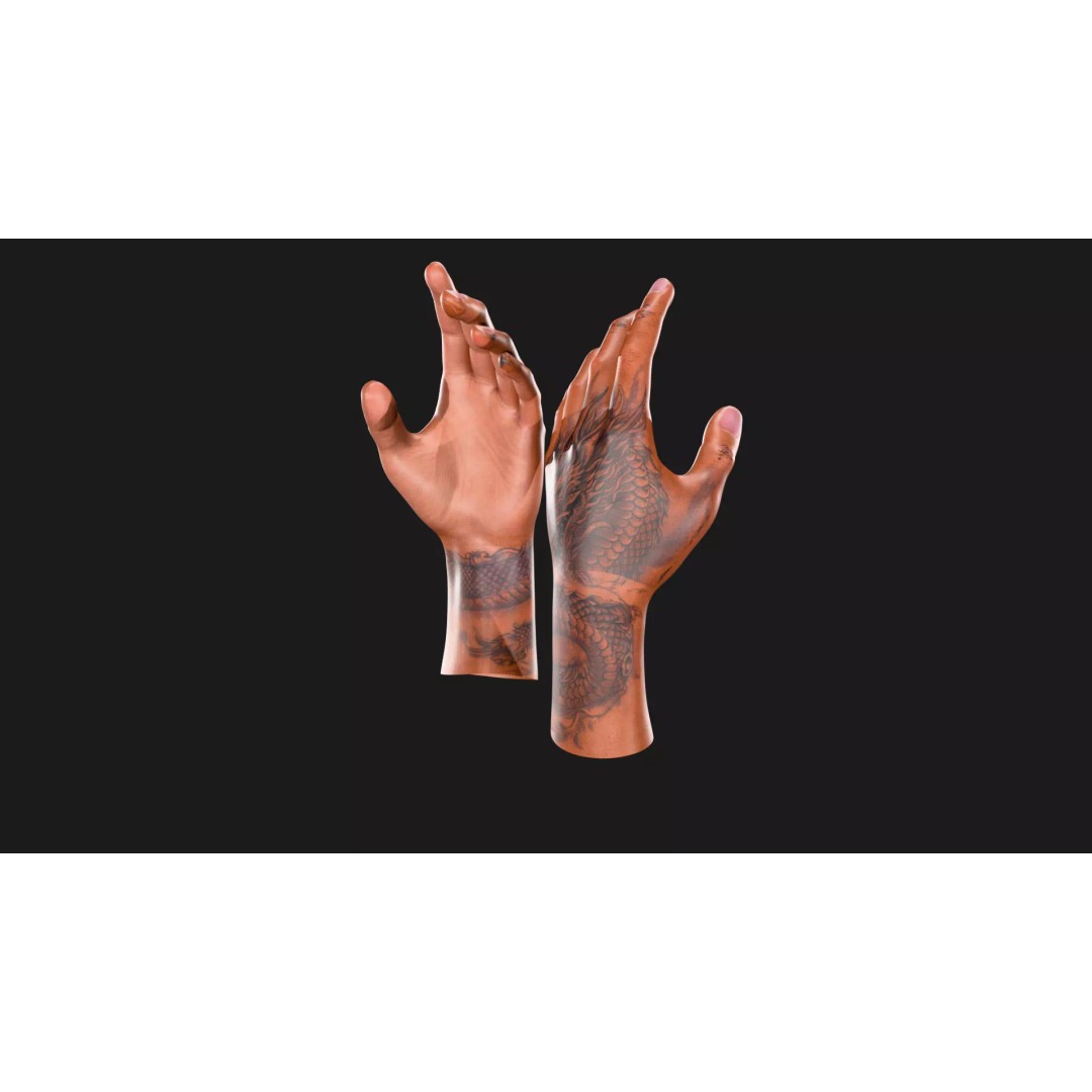 Realistic Dragon Tattoo Hands 3D Model – Detailed Male Hand Asset, FBX & Blender - View 40