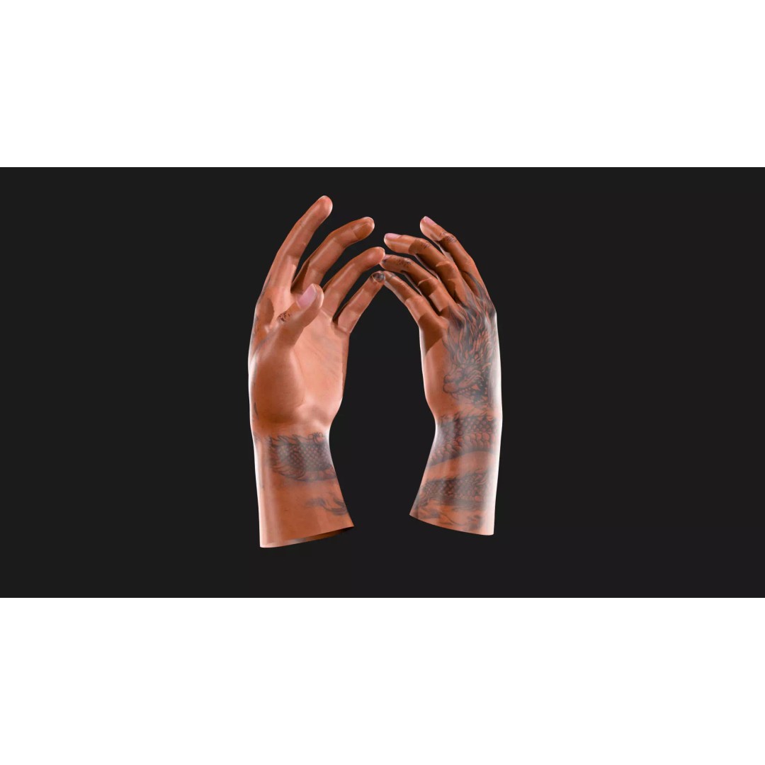 Realistic Dragon Tattoo Hands 3D Model – Detailed Male Hand Asset, FBX & Blender - View 42
