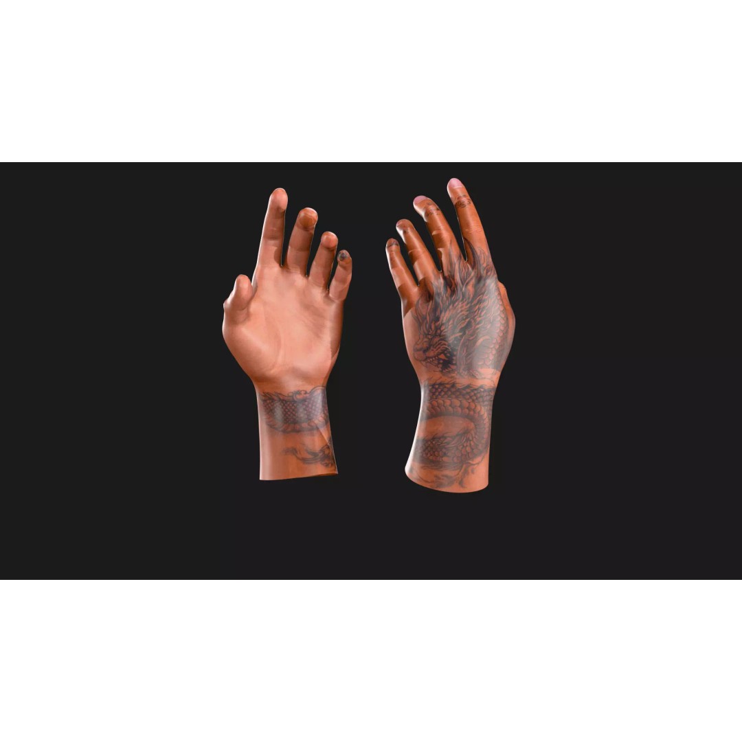 Realistic Dragon Tattoo Hands 3D Model – Detailed Male Hand Asset, FBX & Blender - View 44