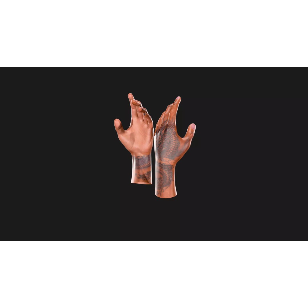 Realistic Dragon Tattoo Hands 3D Model – Detailed Male Hand Asset, FBX & Blender - View 47