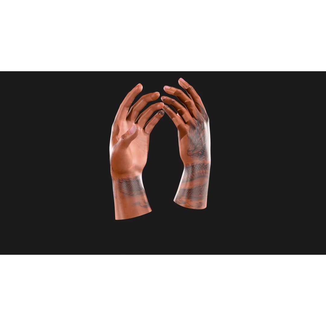 Realistic Dragon Tattoo Hands 3D Model – Detailed Male Hand Asset, FBX & Blender - View 48