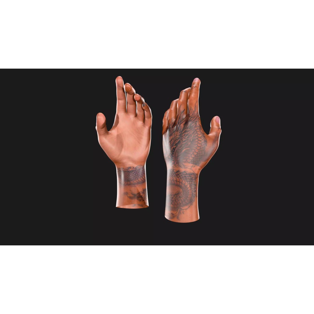 Realistic Dragon Tattoo Hands 3D Model – Detailed Male Hand Asset, FBX & Blender - View 51