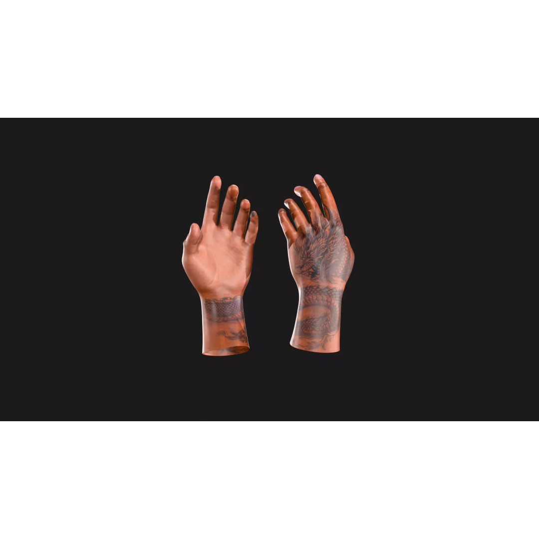 Realistic Dragon Tattoo Hands 3D Model – Detailed Male Hand Asset, FBX & Blender - View 53