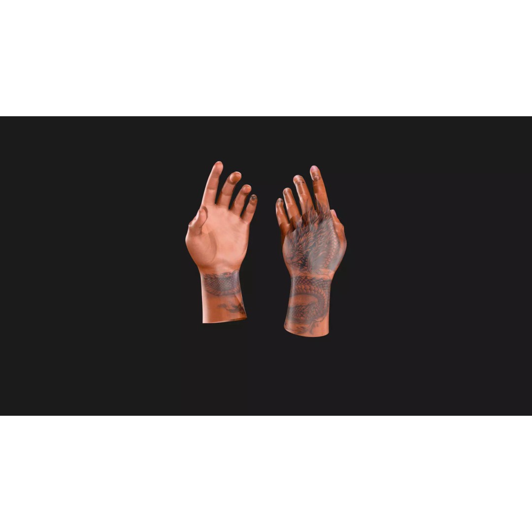 Realistic Dragon Tattoo Hands 3D Model – Detailed Male Hand Asset, FBX & Blender - View 56