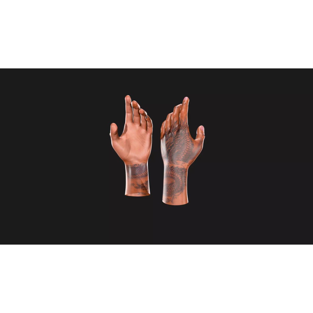 Realistic Dragon Tattoo Hands 3D Model – Detailed Male Hand Asset, FBX & Blender - View 58