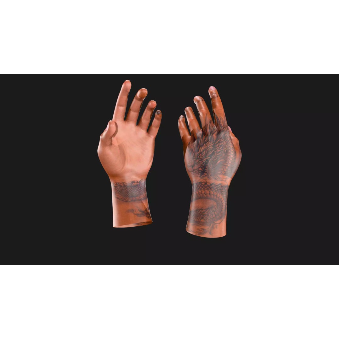 Realistic Dragon Tattoo Hands 3D Model – Detailed Male Hand Asset, FBX & Blender - View 60
