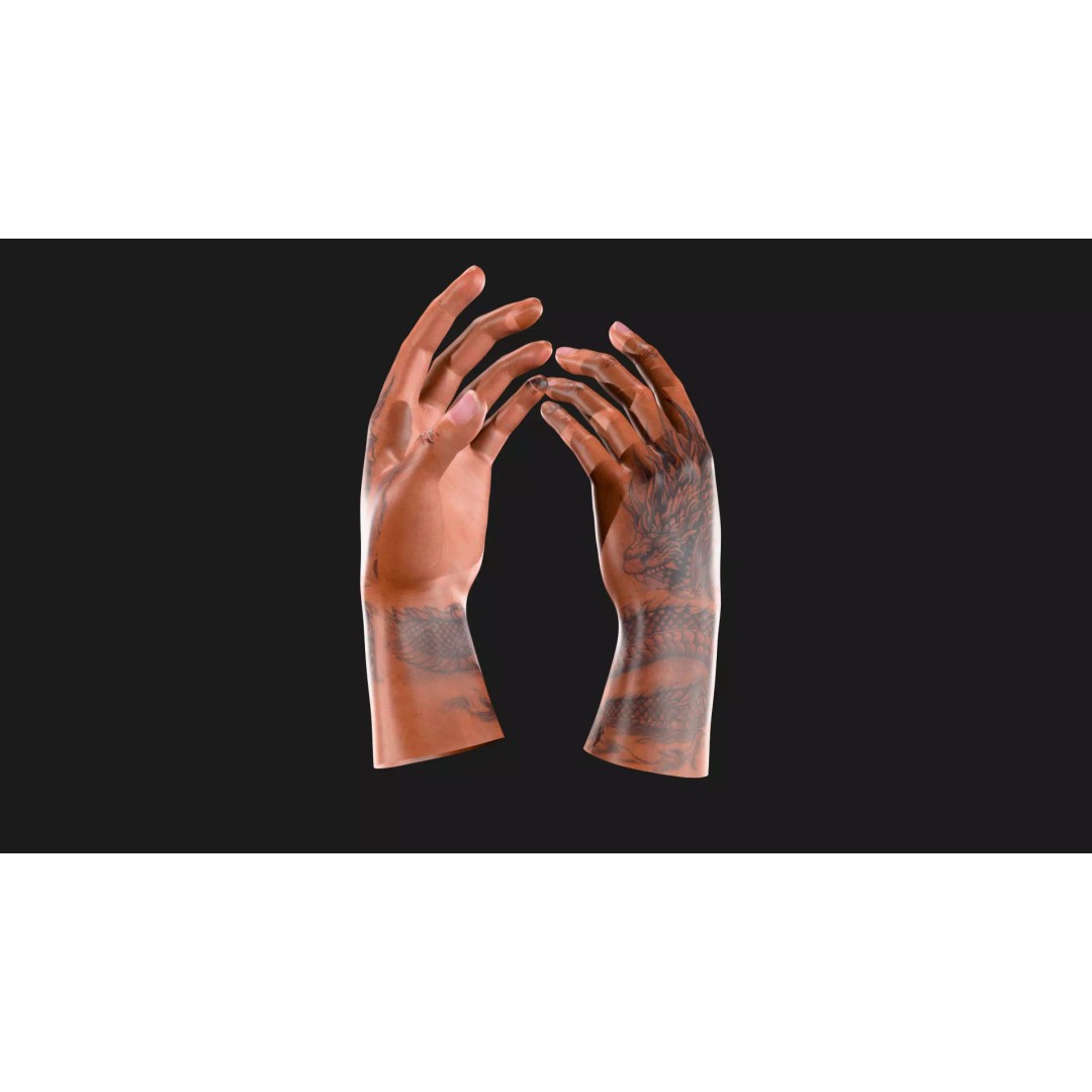 Realistic Dragon Tattoo Hands 3D Model – Detailed Male Hand Asset, FBX & Blender - View 63