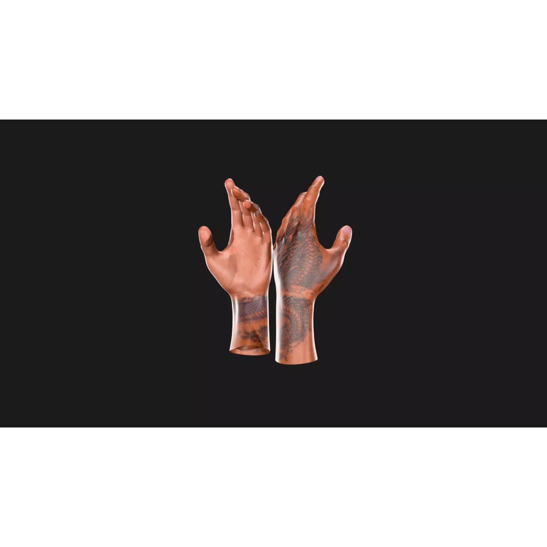Realistic Dragon Tattoo Hands 3D Model – Detailed Male Hand Asset, FBX & Blender - View 65