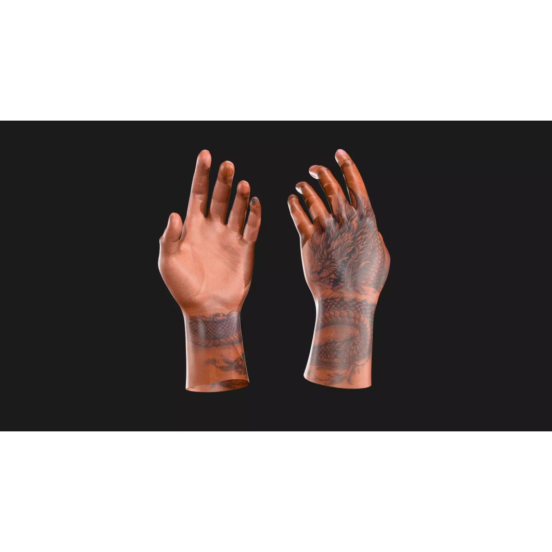 Realistic Dragon Tattoo Hands 3D Model – Detailed Male Hand Asset, FBX & Blender - View 69