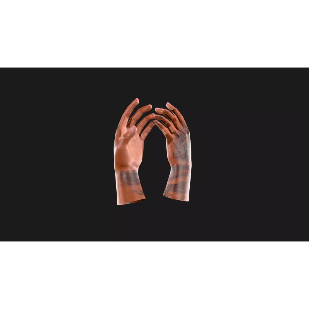 Realistic Dragon Tattoo Hands 3D Model – Detailed Male Hand Asset, FBX & Blender - View 7