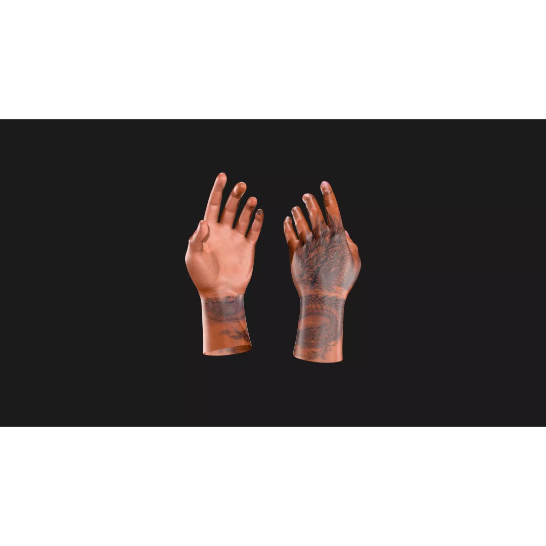 Realistic Dragon Tattoo Hands 3D Model – Detailed Male Hand Asset, FBX & Blender - View 75