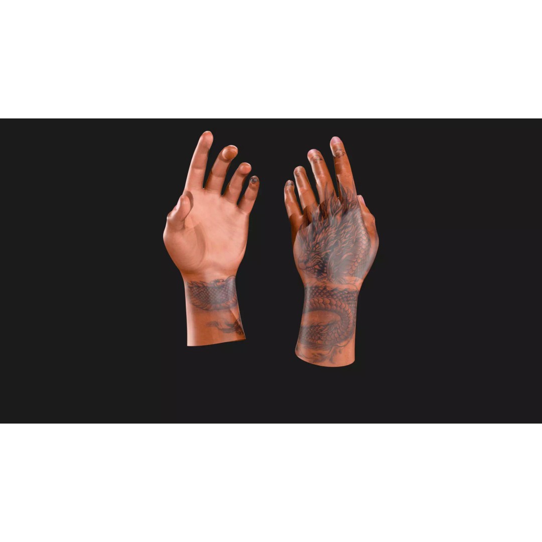 Realistic Dragon Tattoo Hands 3D Model – Detailed Male Hand Asset, FBX & Blender - View 81