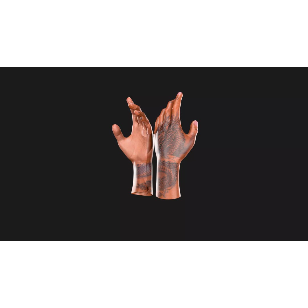 Realistic Dragon Tattoo Hands 3D Model – Detailed Male Hand Asset, FBX & Blender - View 82