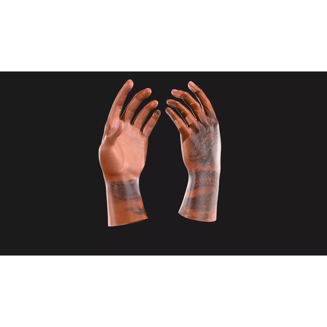 Realistic Dragon Tattoo Hands 3D Model – Detailed Male Hand Asset, FBX & Blender - View 84