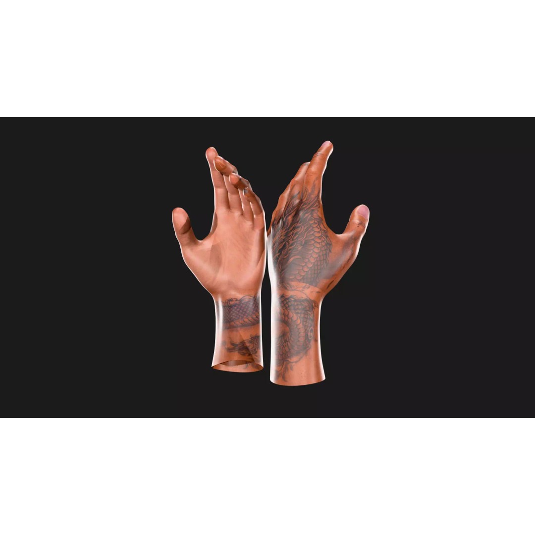 Realistic Dragon Tattoo Hands 3D Model – Detailed Male Hand Asset, FBX & Blender - View 89